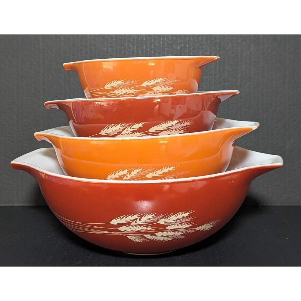 Vintage Pyrex Autumn Harvest Wheat Cinderella Mixing Bowls Set of Four
